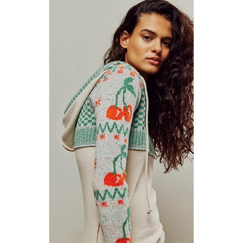 WE THE‎ FREE Cherry Fair Isle Knit Hoodie Sweater